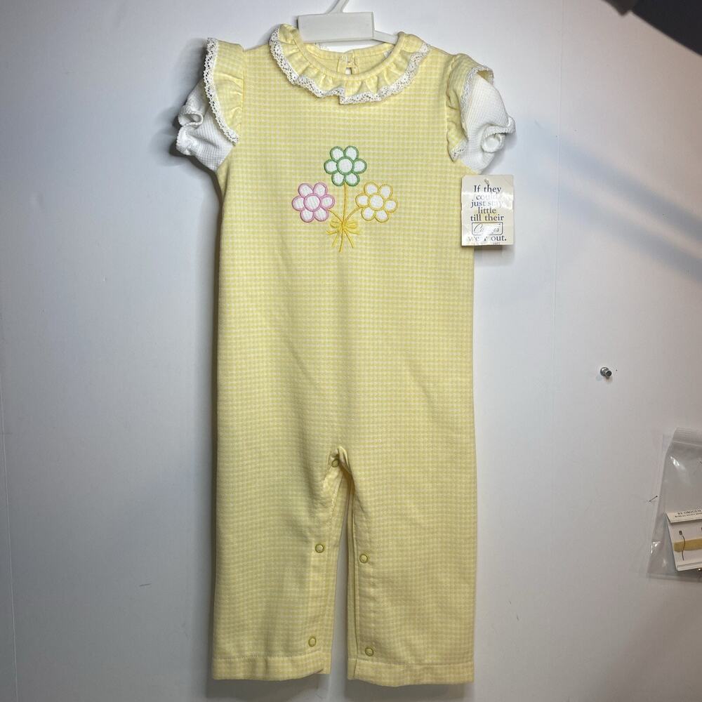 VTG Carter’s Yellow/White One Piece Cute Outfit LACE TRIM Collar 24 MOS NOS New!